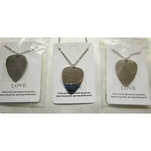Lot 3 Pc Valentines Day Gift Love Engraved Guitar Pick Silvertone Necklace NEW